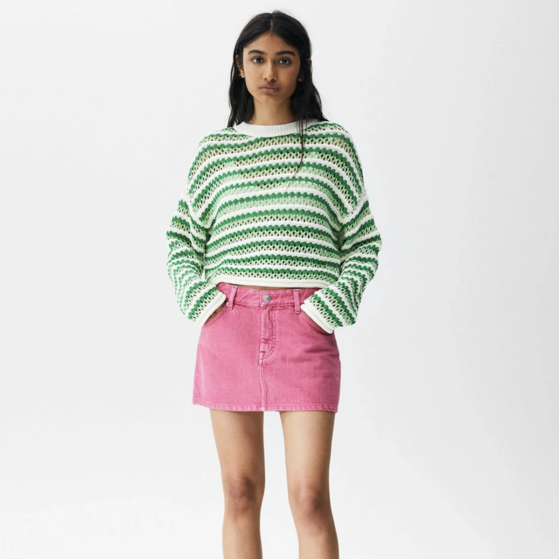 Stickad tröja - grön - 90