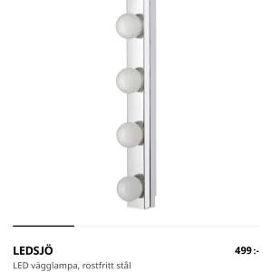 Jag har 2 st sminklampor från Ikea man kan sätta på sjölv från väggen, 1 kostar 499 så 1000kr har jag köpt de för, det är nya lampor och fungerar jättefint. 