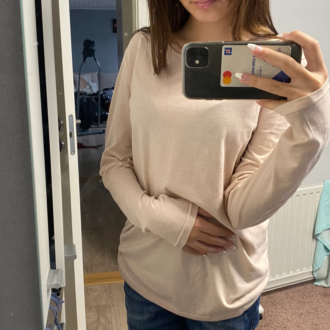 Rosa/beige lång ärmad tröja  - 90