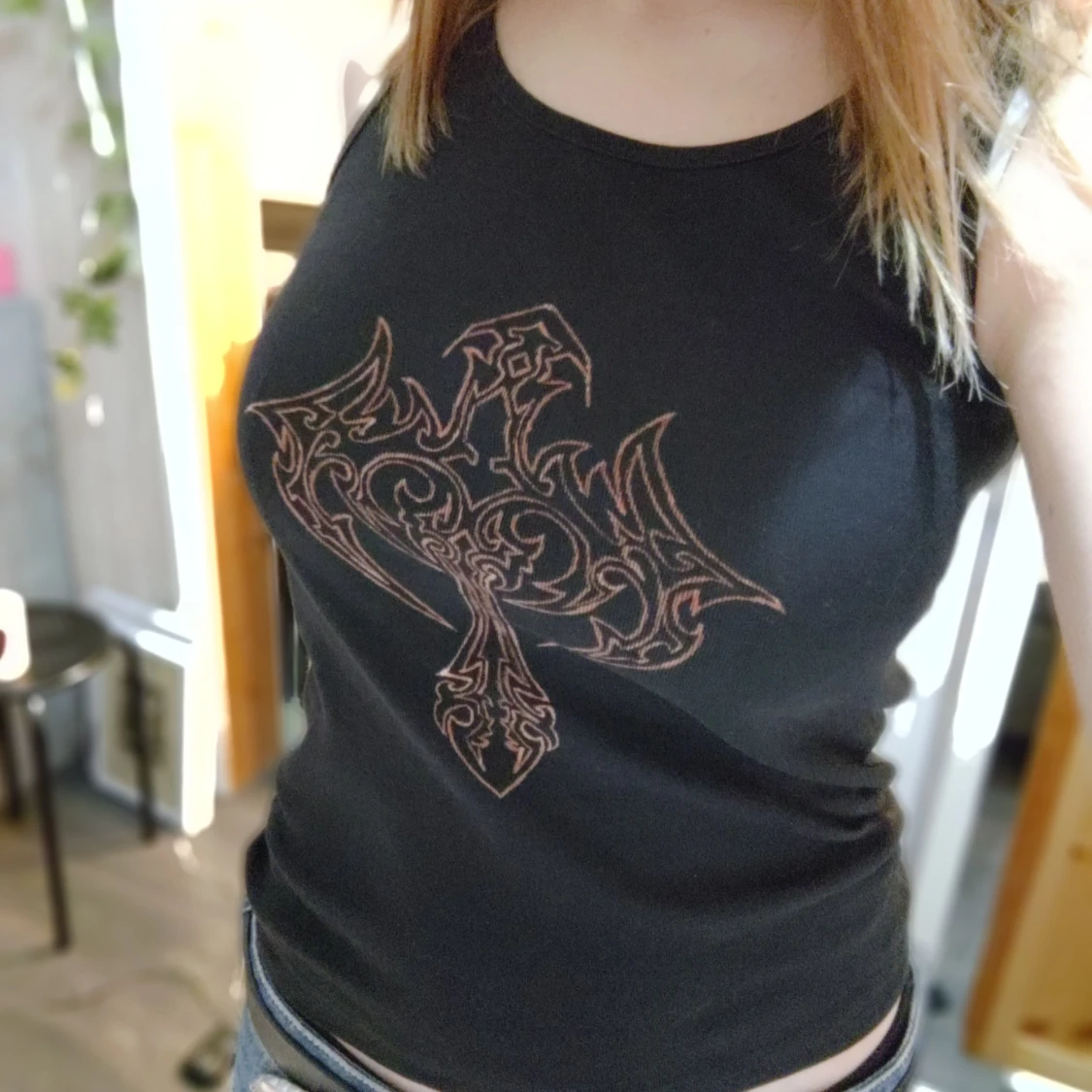 Svart linne i mönster - 90