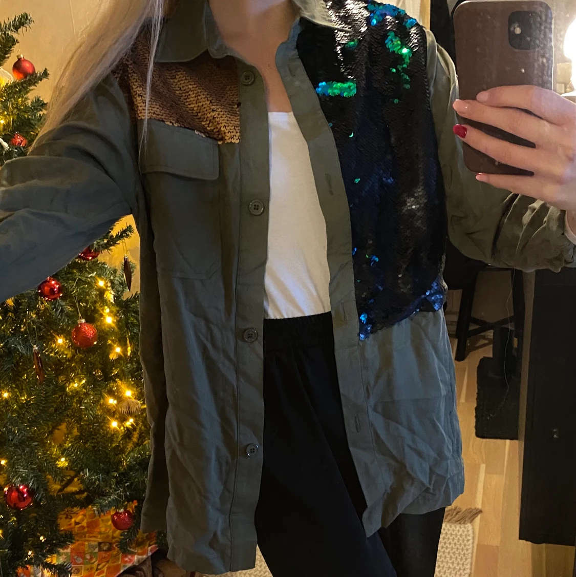 Grön skjort-jacka med paljetter