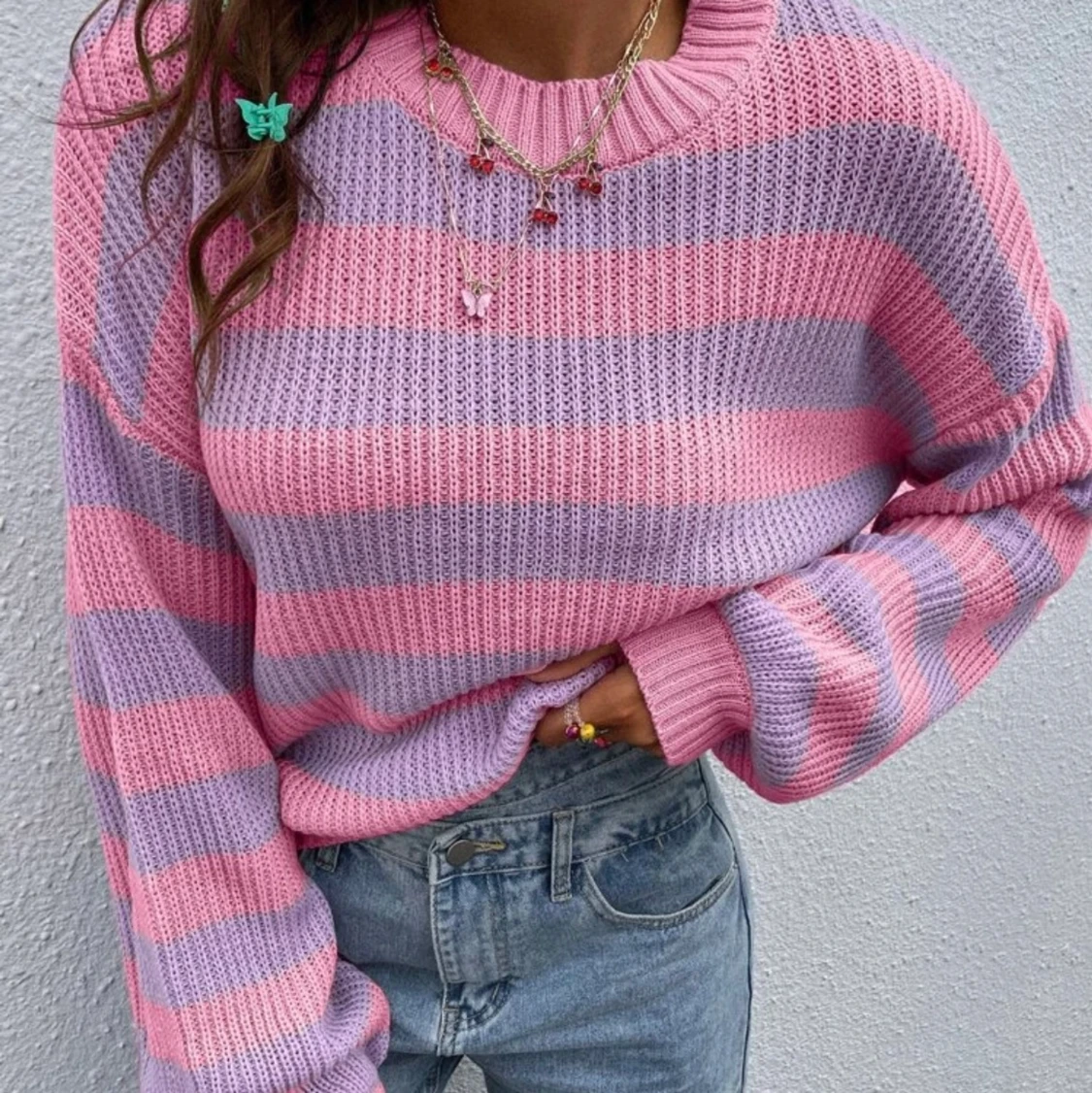 Randig stickad tröja 