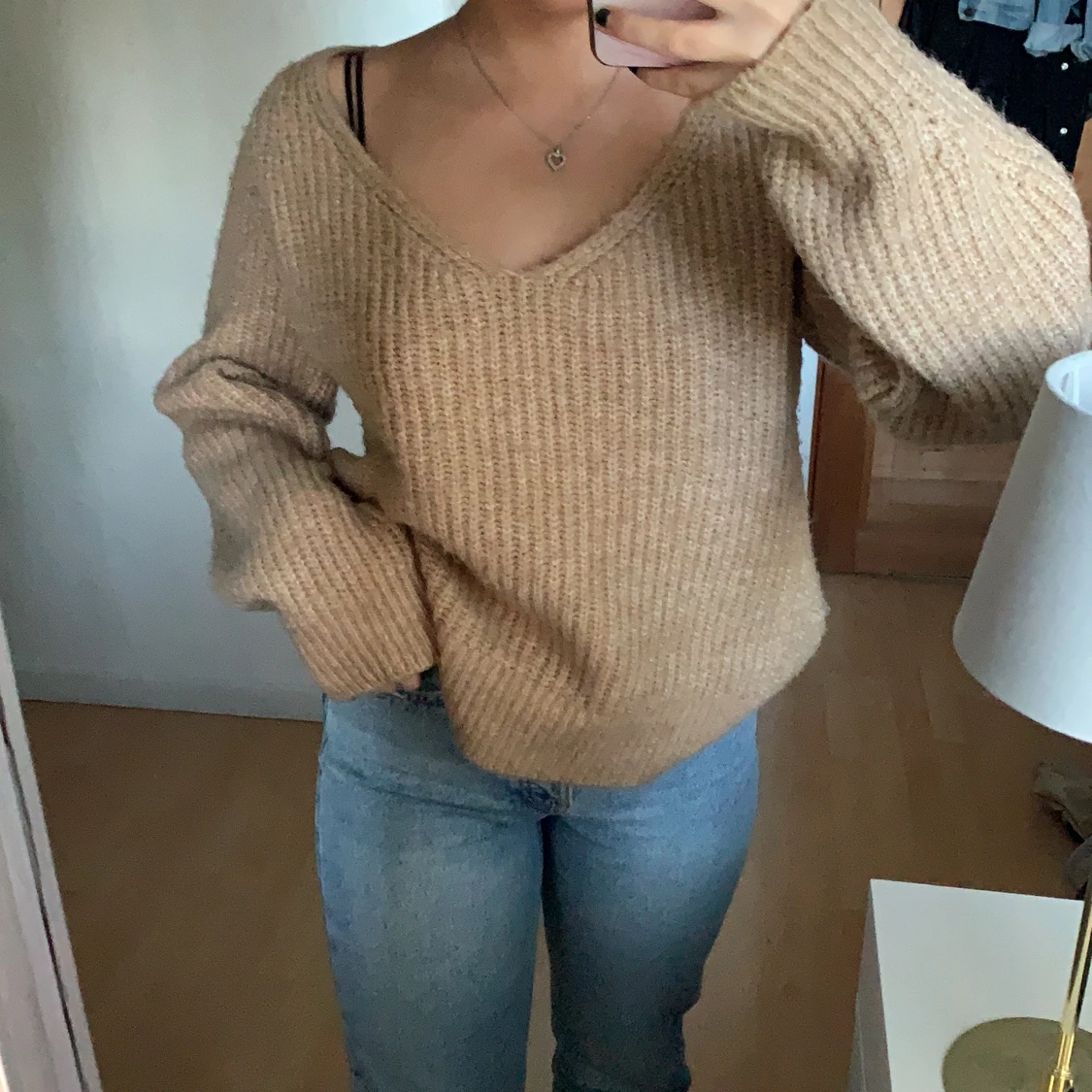 Stickad beige tröja  - 90