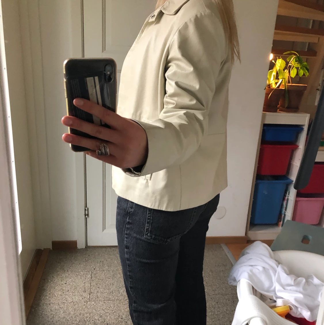 Beige läderjacka  - 90