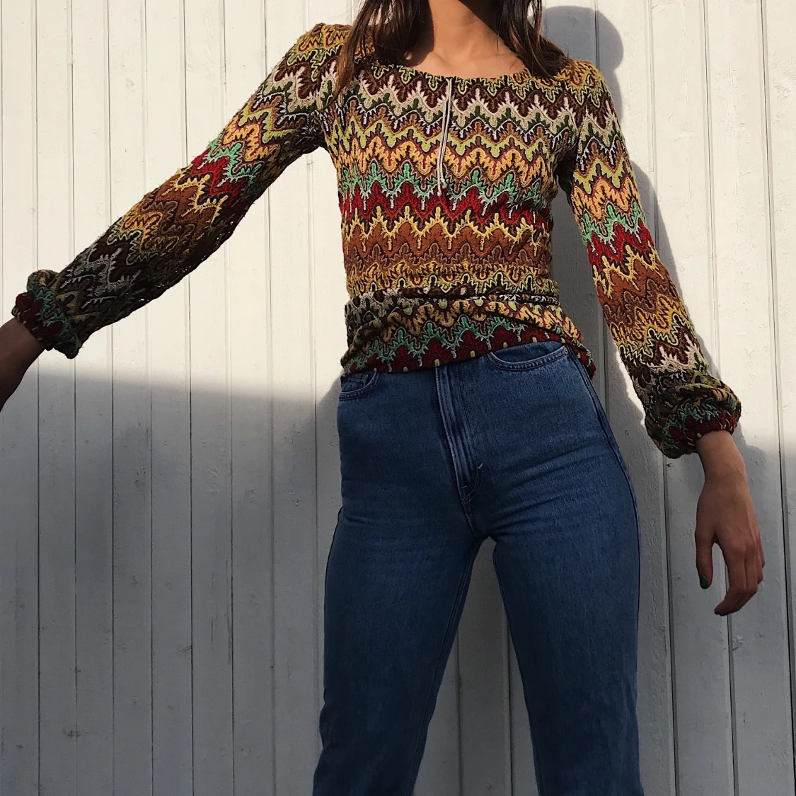 Söt multicolour Vintage tröja hippie Stil och puffärm 90-tal - 91