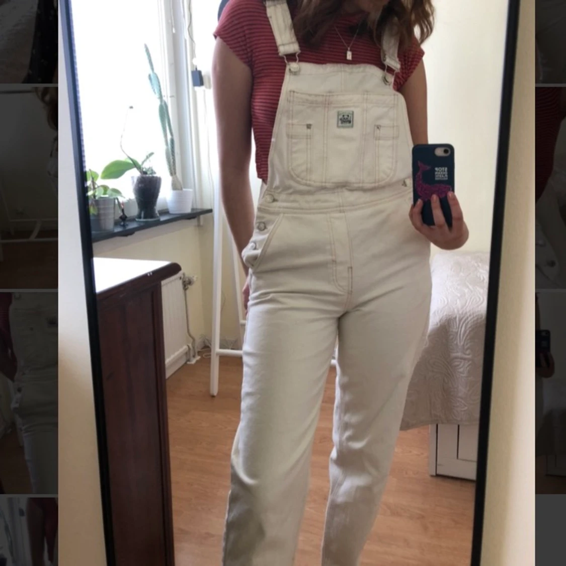 Vit hängselbyxa  - 90