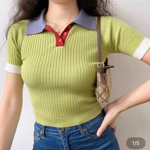👚 Cute multi-color cropped shirt 👚  - 💚cute sage green top with mutlicolored sleeved and collar💚  🍒it’s super flattering on your curves 🍒   📦shipping prices may vary so please message me before purchasing! 📦  ❓ Feel free to ask questions ❓