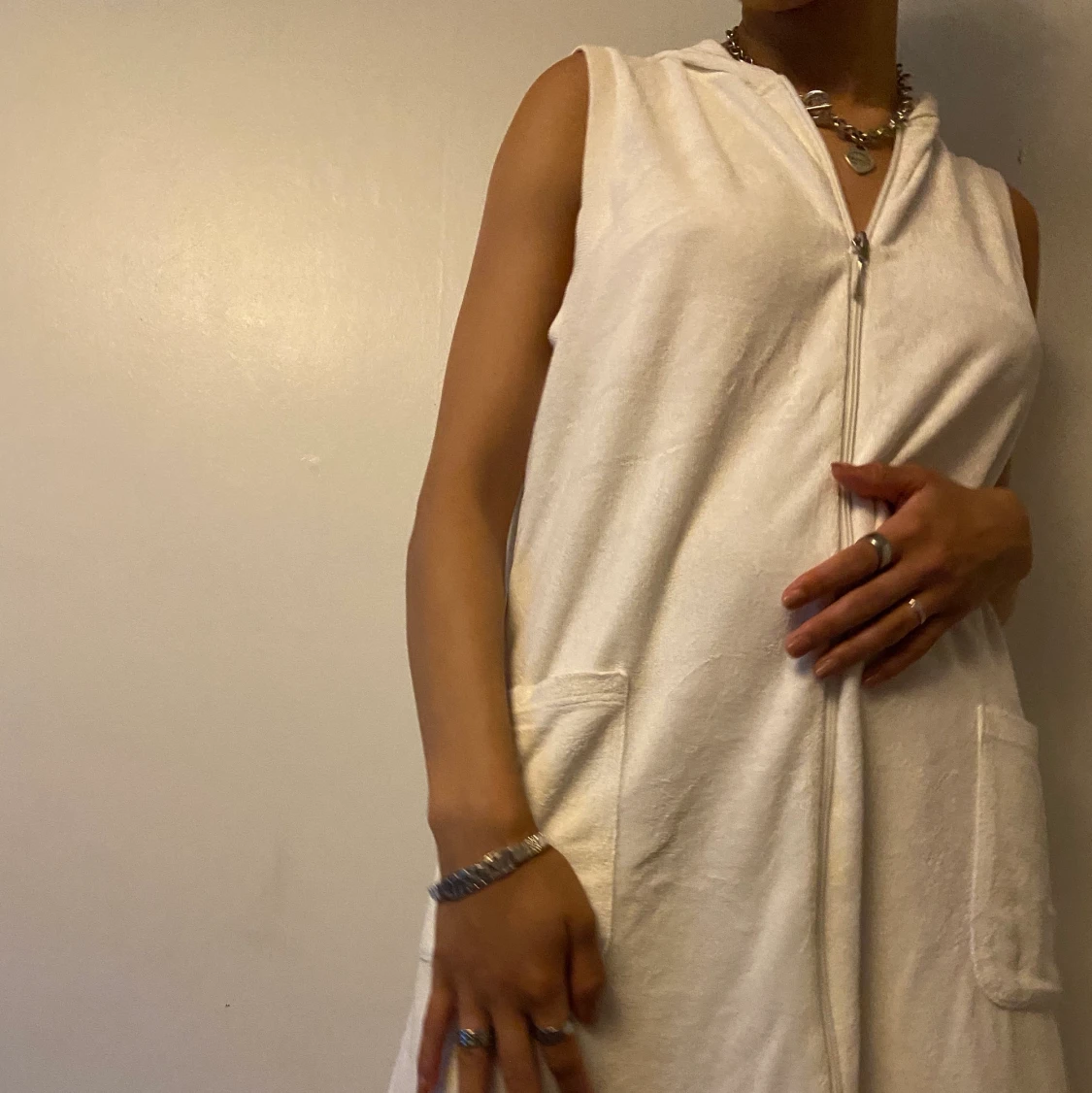 Vit frotté klänning - 90