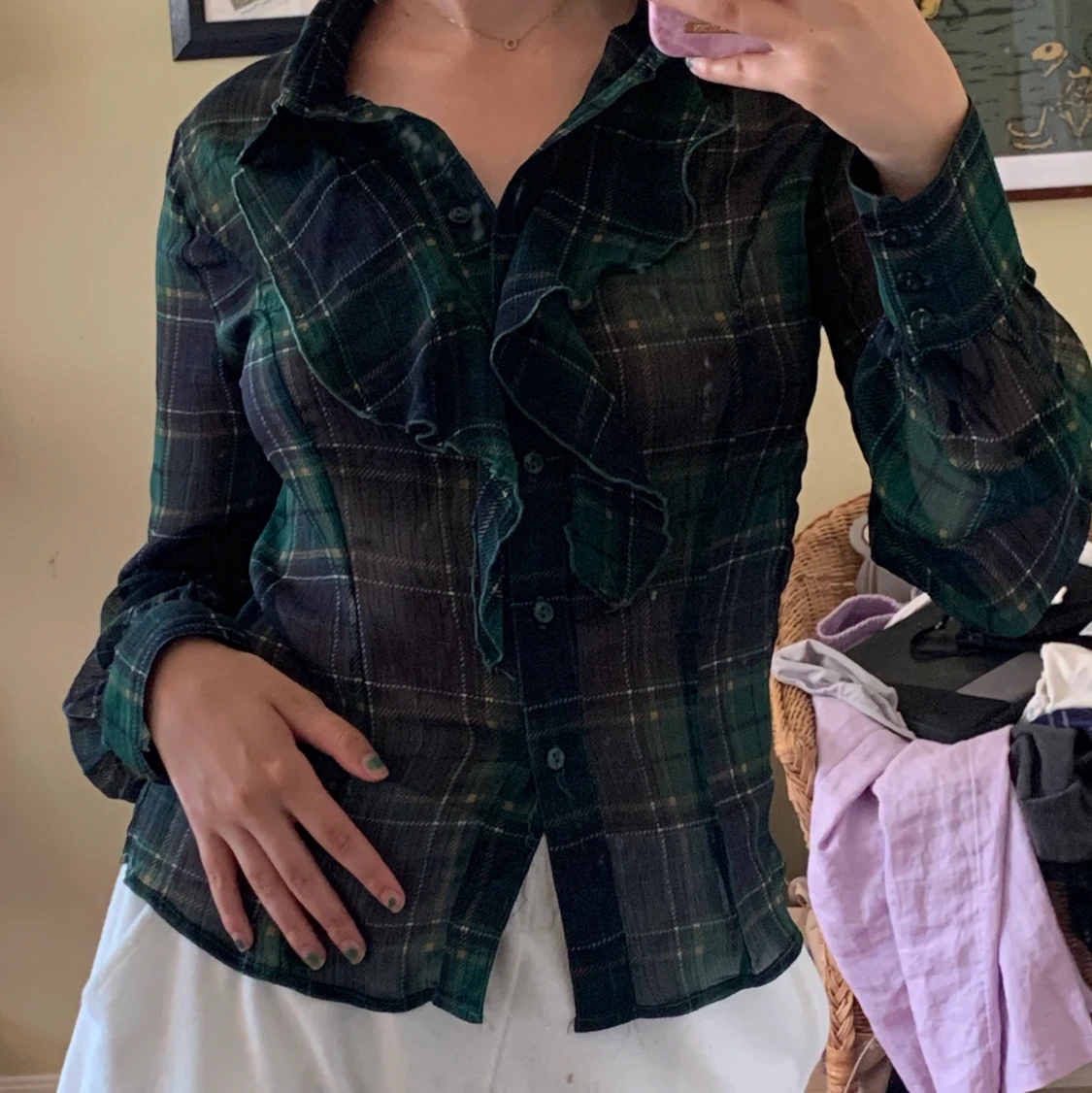 💚Grön-rutig skjorta💚