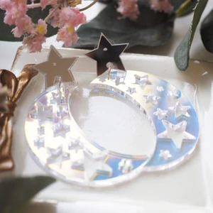Reflecting moon and star earrings - Earrings made from acrylic - light weight- colorful 