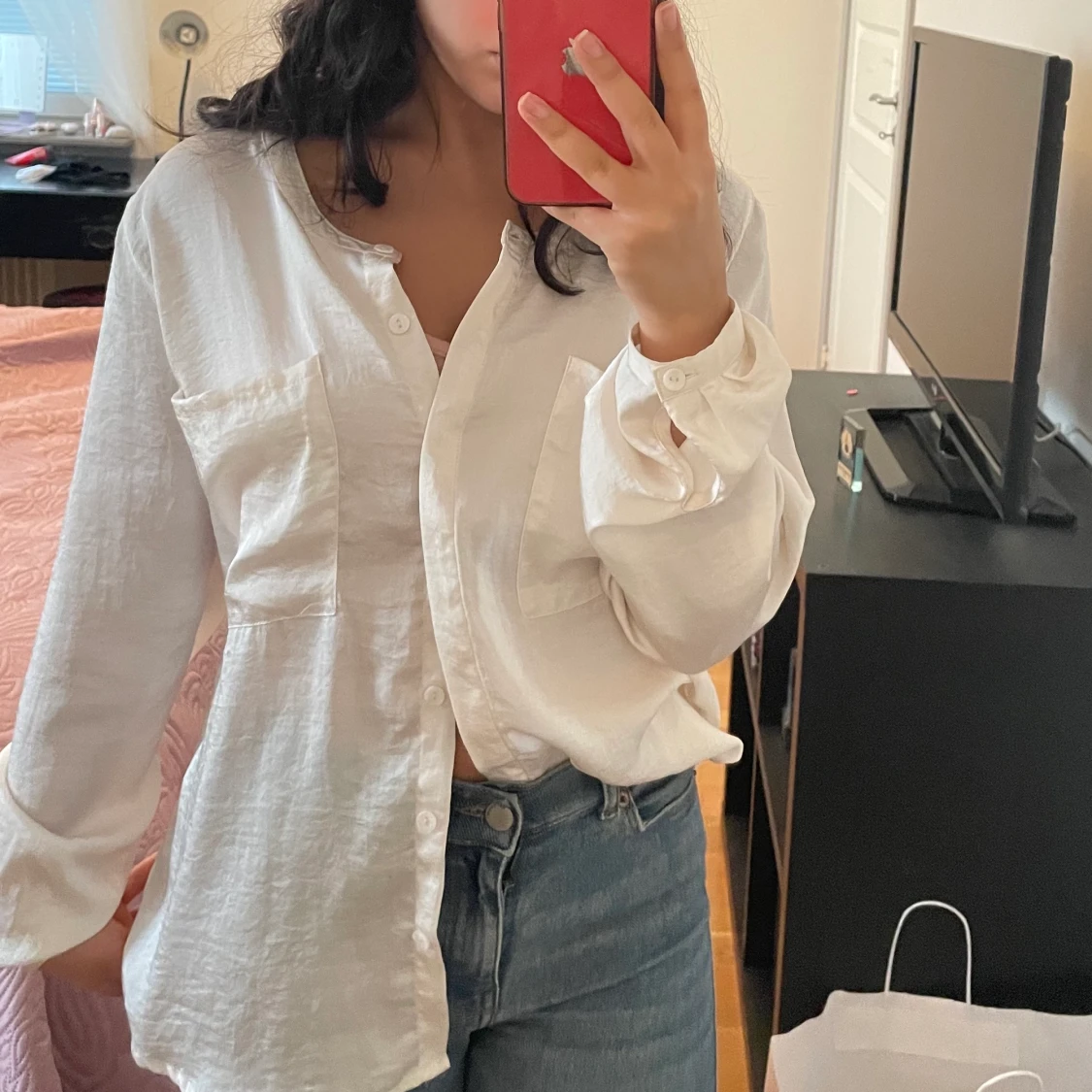 Vit satin skjorta - 90