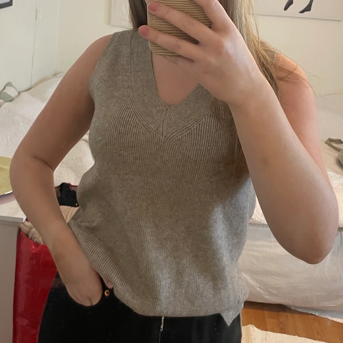 Grå stickad väst, VILA , storlek S - 90