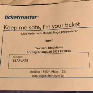 HOV1 - Säljer hov1 biljett, de ståplats och i skansen denna sommar, de kostade 500kr