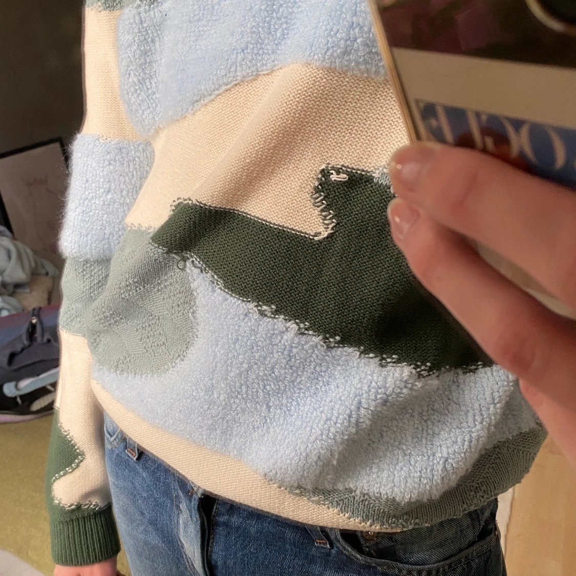 Flerfärgad stickad tröja  - 90