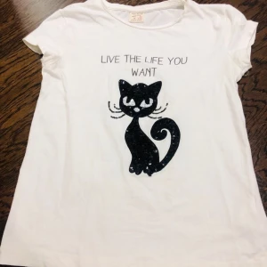 Zara cat t-shirt size 13/14 - Is a white t-shirt with a sentence that says live the life you want. I have not used it. (The sleeves are long)