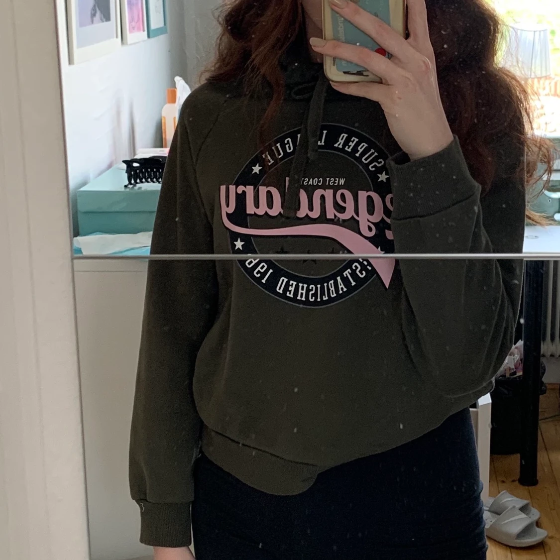 Grön hoodie med tryck - 90