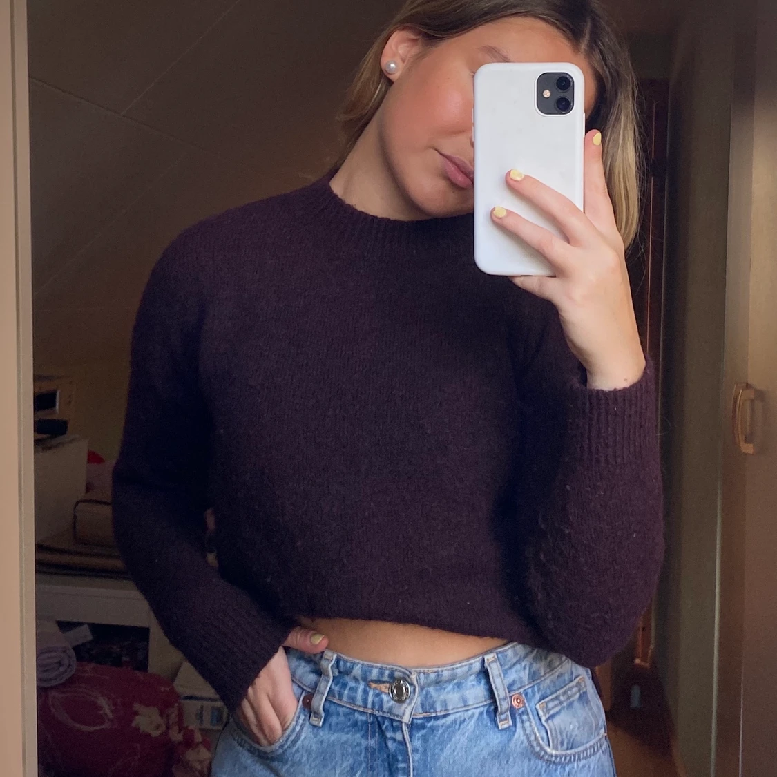 Vinröd stickat tröja från Carlings