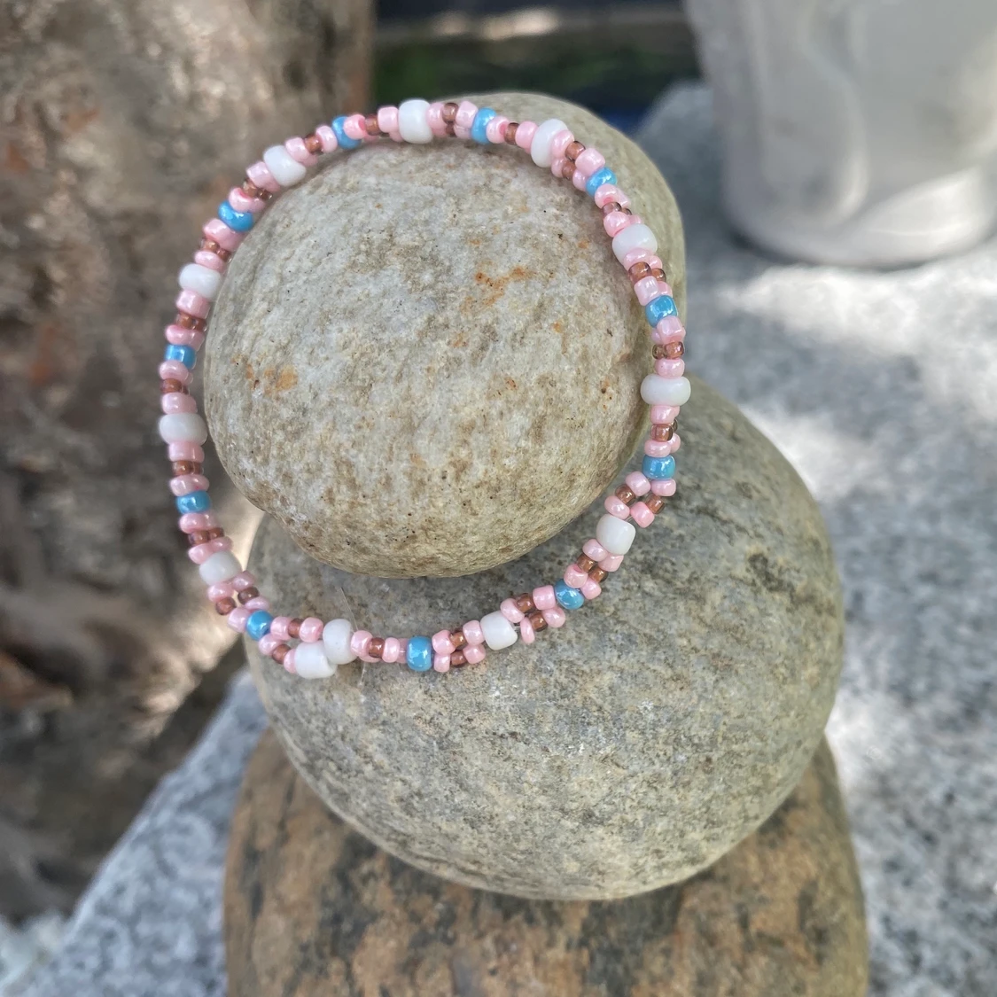 Pärlarmband rosa/blå