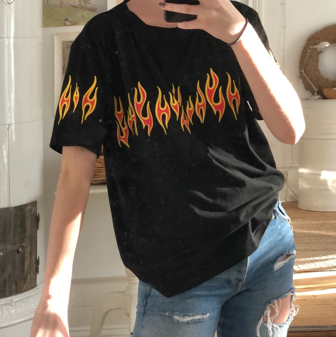 T-shirt med eldsflammor  - 90
