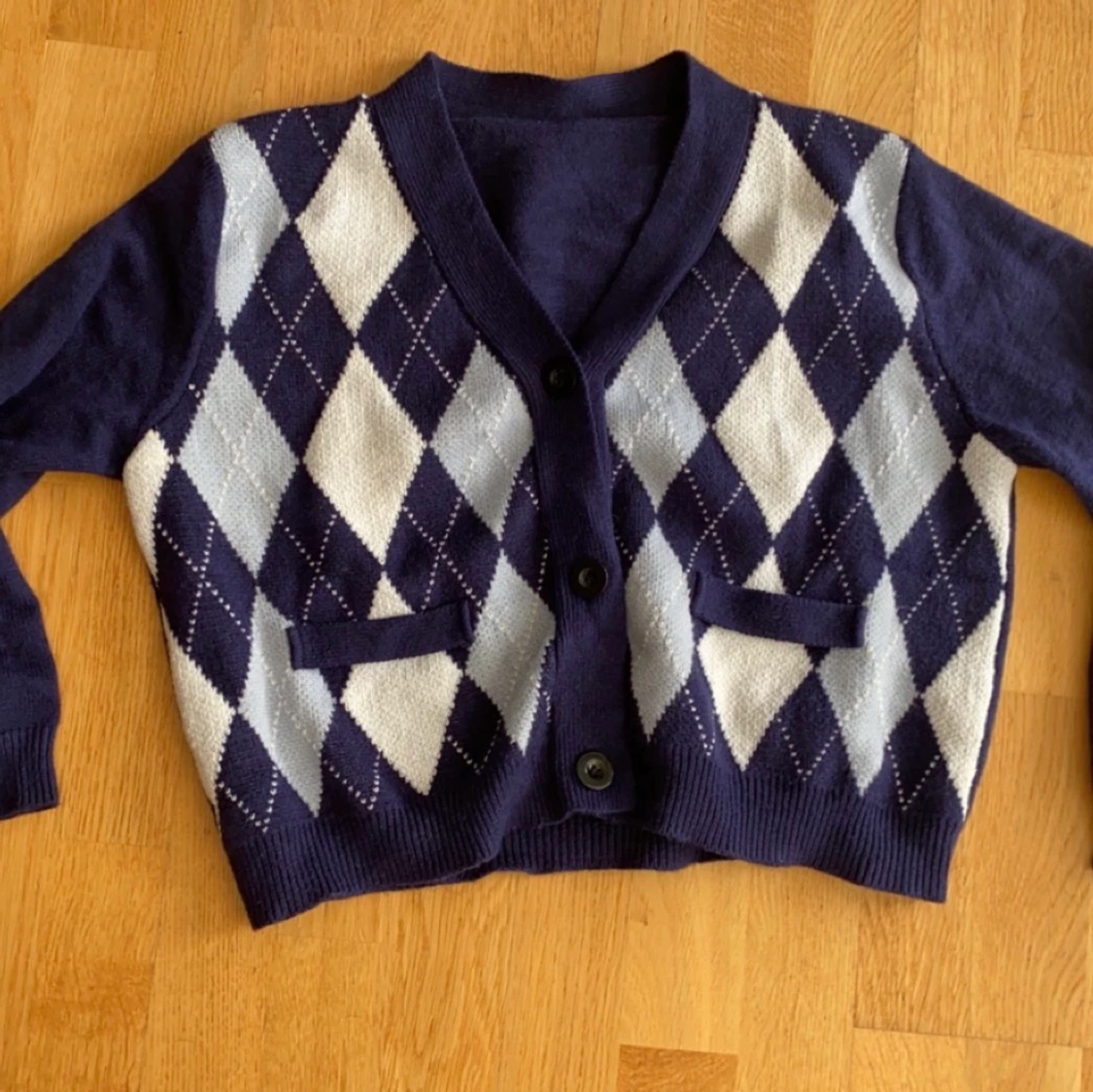 Stickad Cardigan, Sweater blå strl S - 90