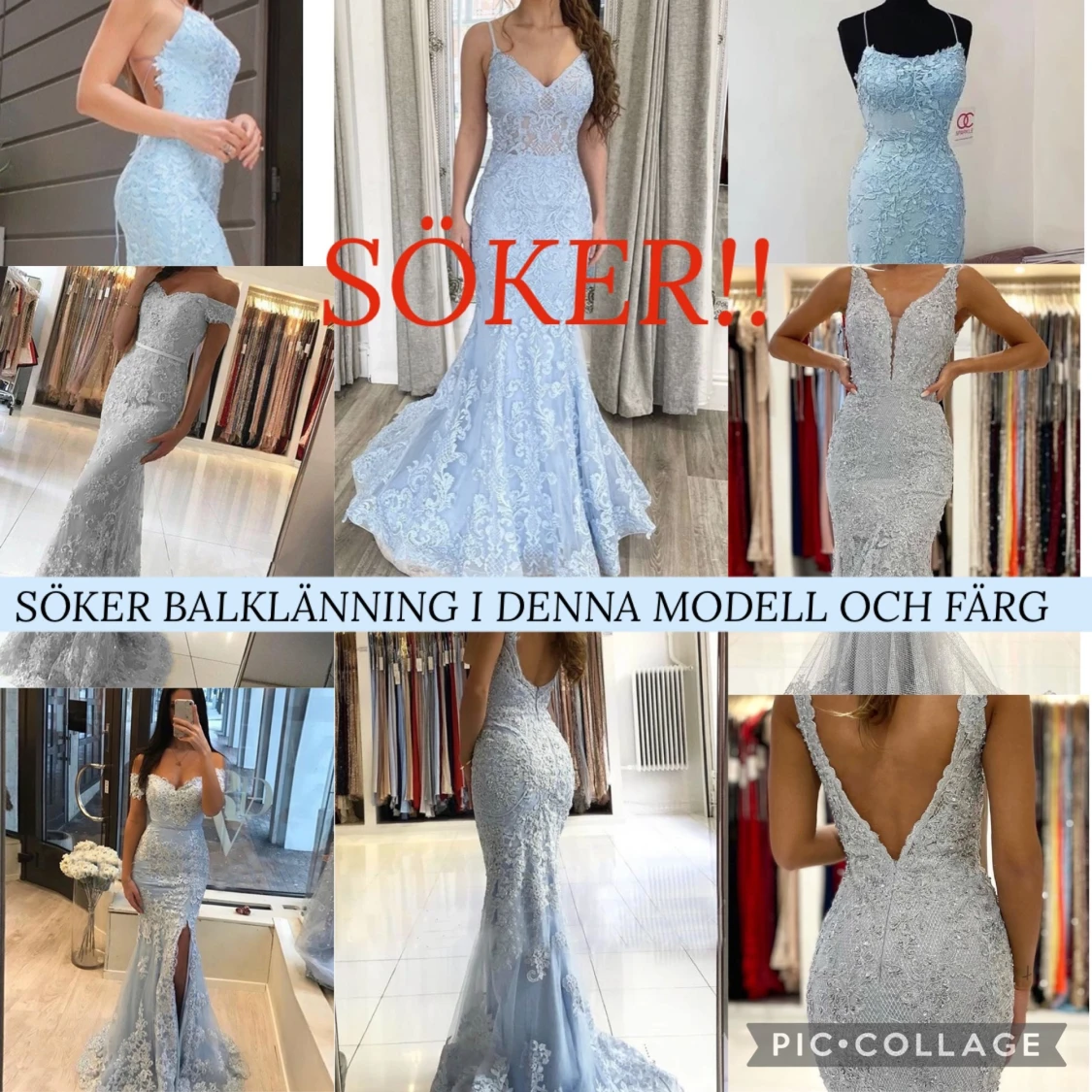 Söker Balklänning ljusblå mermaid modell