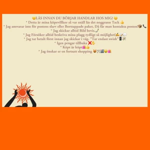 Detta är mina köpevillkor läs det noggrann!  - Detta är mina regel som jag har bestämt så var snäll att acceptera det och jag vill förtydliga att man får inte pengar tillbaka! Ha en trevlig shopping. 🛍🥰