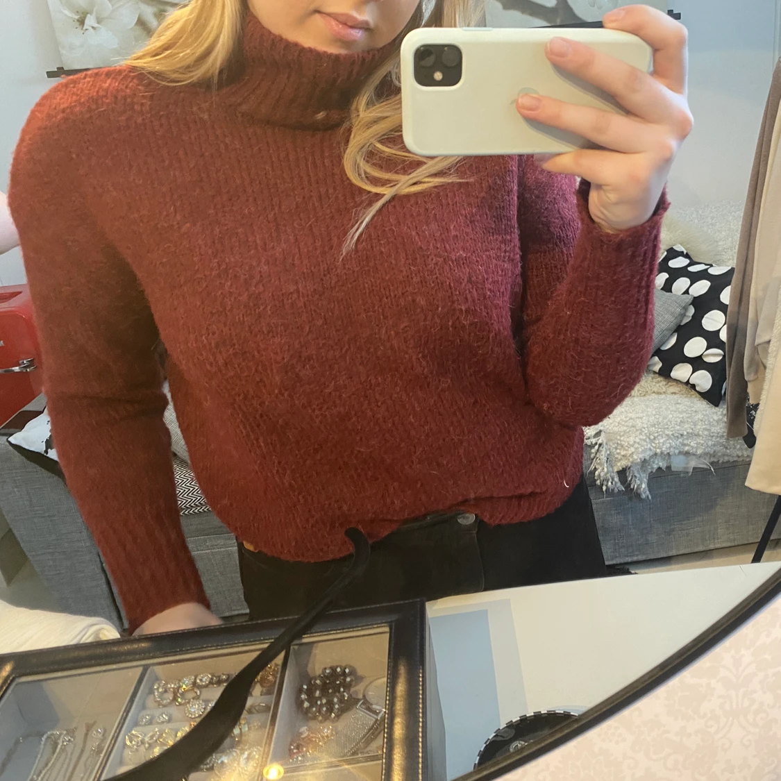 Röd stickad polotröja tröja från Lager 157 storlek xs