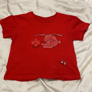 Babytee - Babytee med tryck köpt på second hand. Finns ett par få fläckar som var där när jag köpte den som tyvärr inte gått bort i tvätten men annars i bra skick:) den är ganska uttöjd så i storlek xxs-s. Kom privat om du har ett bud eller någon fråga.
