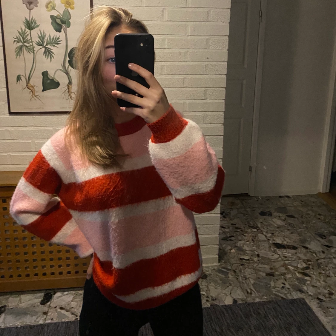 Rosa röd randig stickad tröja - 90