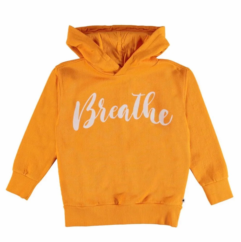 snygg orange hoodie med texen ”breathe”. Sällan använd alltså i bra skick.. Hoodies.