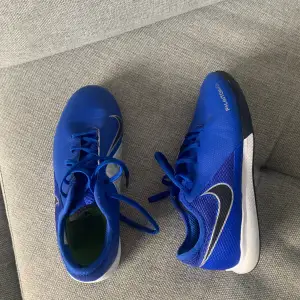 Det är ett par Nike inneskor som är blåa och silvriga. I fotsulan är det limegrönt. Modellen heter Nike phantom. 