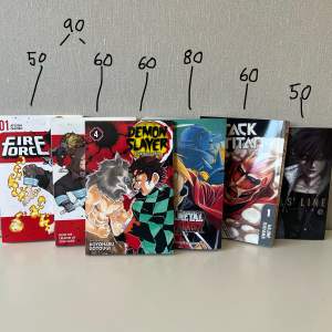 Olika manga, devils line, aot, kny och ffvol2 har perfekt skick, fma har hyfsat skick men tecken på använding och ffvol1 har lite tecken på användning | Allt för 300kr (med frakt)