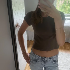 Brun t-shirt  - Tröjan är brun och croppad, den har korta ärmar. Den är i storlek ”onezize” men jag tycker den sitter ungefär som en XS 😊 Köpt i London på Brandy Melville!