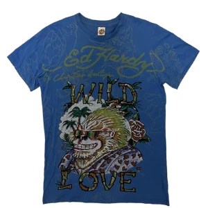 Blå ed hardy t shirt dödskalle - säljer denna ascoola ed hardy t-shirten! den är i god skick med inga defekter. om du har frågor så är det bara att kontakta mig.