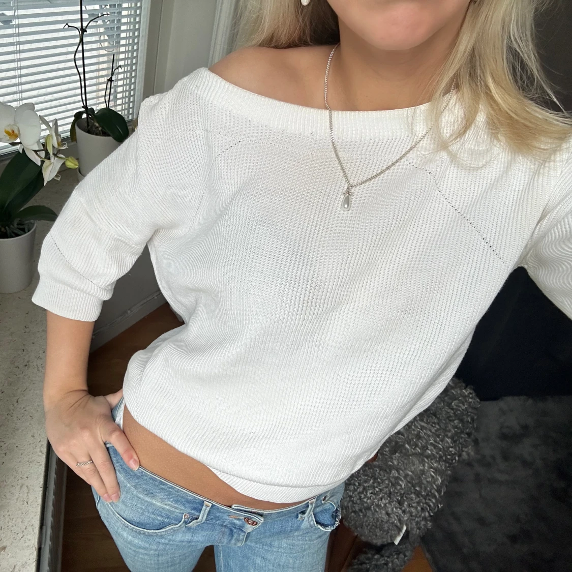 Trekvartsärmad stickad topp! 