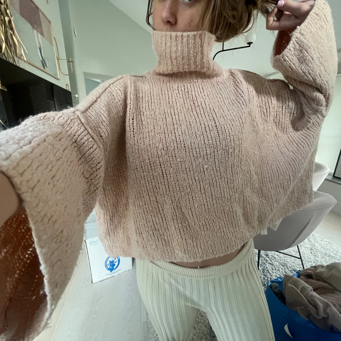 Rosa stickad tröja  - 90