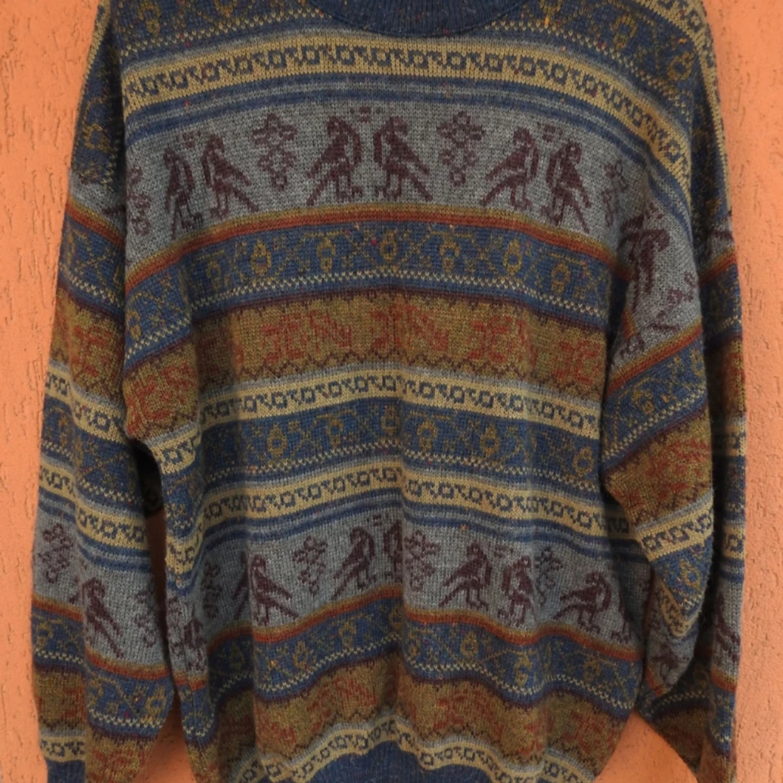80s FRANCOLINI FILATI LANEROSSI Chawitt Vintage Mens Sweater Tribal Abstract Geometric  - 90