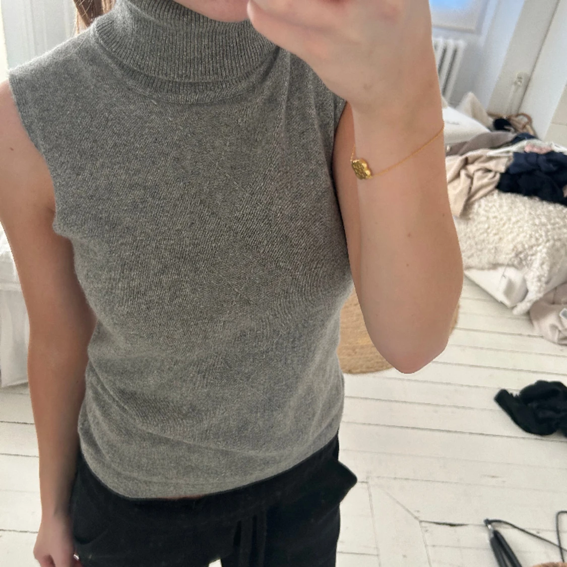 Stickad polotröja utan armar - 90