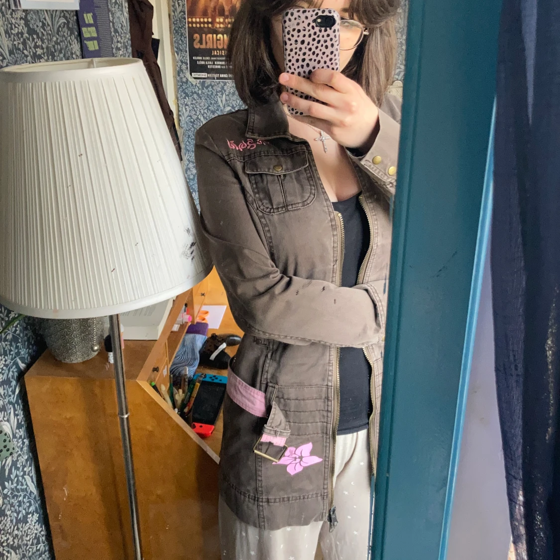 Brunt jeans jacka, low waist bälte - 91