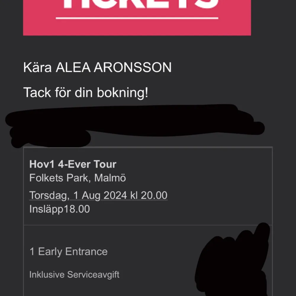 Säljer min early entrance biljett i Malmö då jag råkade boka i Malmö istället för i Stockholm. Konserten ligger i Malmö, folkets park 1 augusti.  Pris kan diskuteras💕. Övrigt.