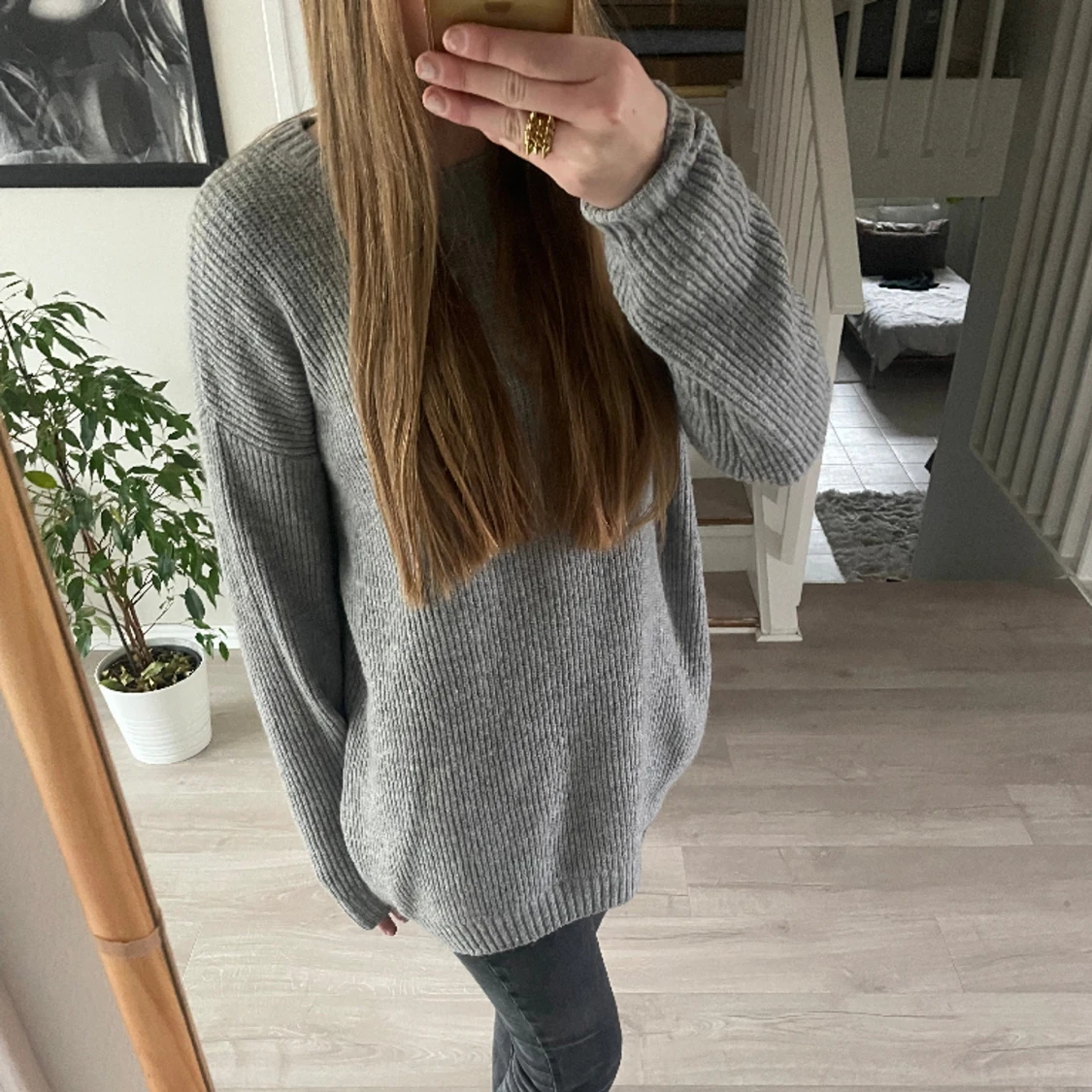 Grå oversised stickad hoodie!❤️ - 90