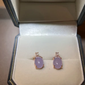 Rose Gold plated Silver Stud with Purple Jade and Zircon - Brand new, S925 Silver , Natural Jade