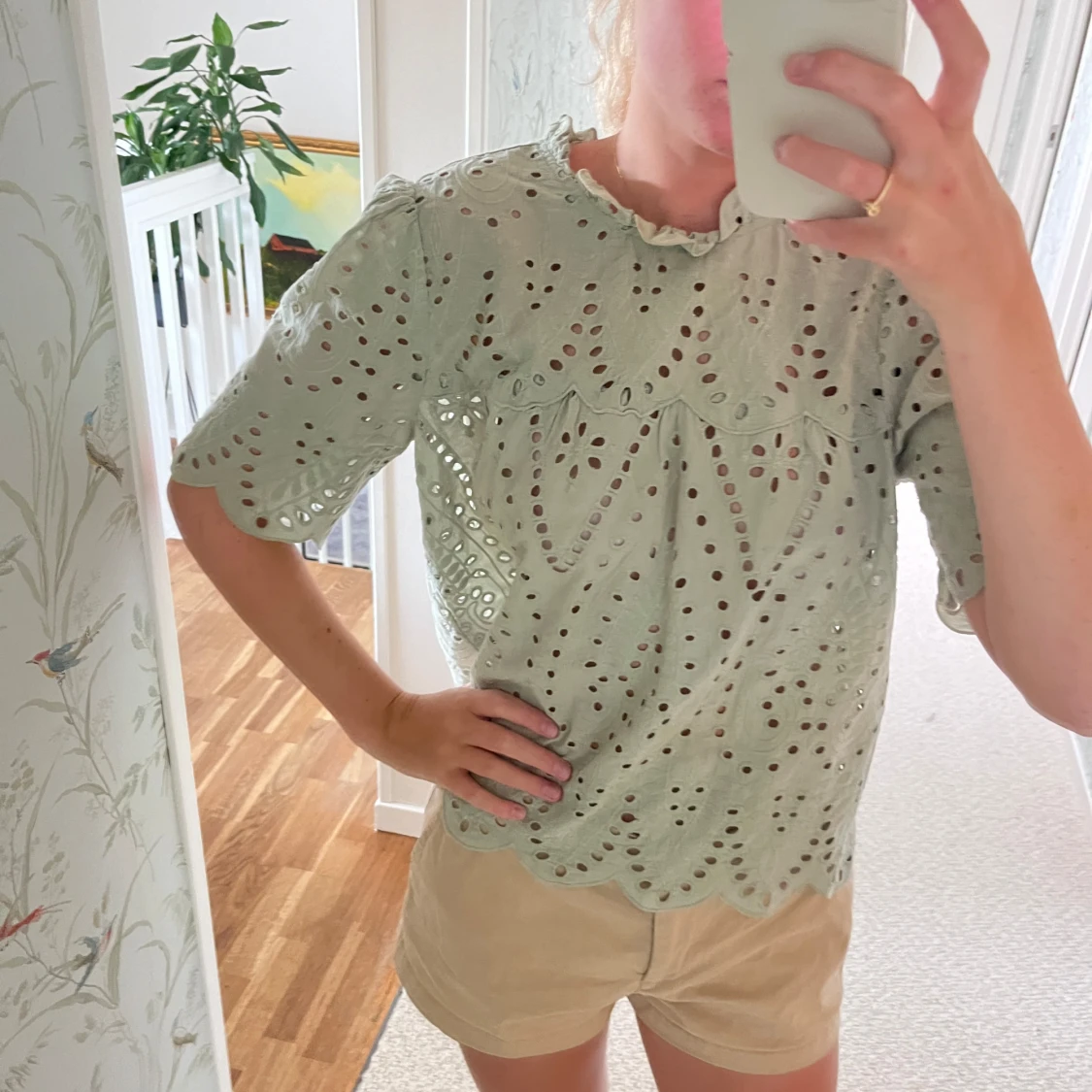 Grön broderiblus - 91