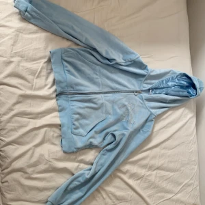 Kofta ljusblå med en glittrig fjäril och silkes luva haft e i ett tag men inte jätte använd - Ljus blå kofta