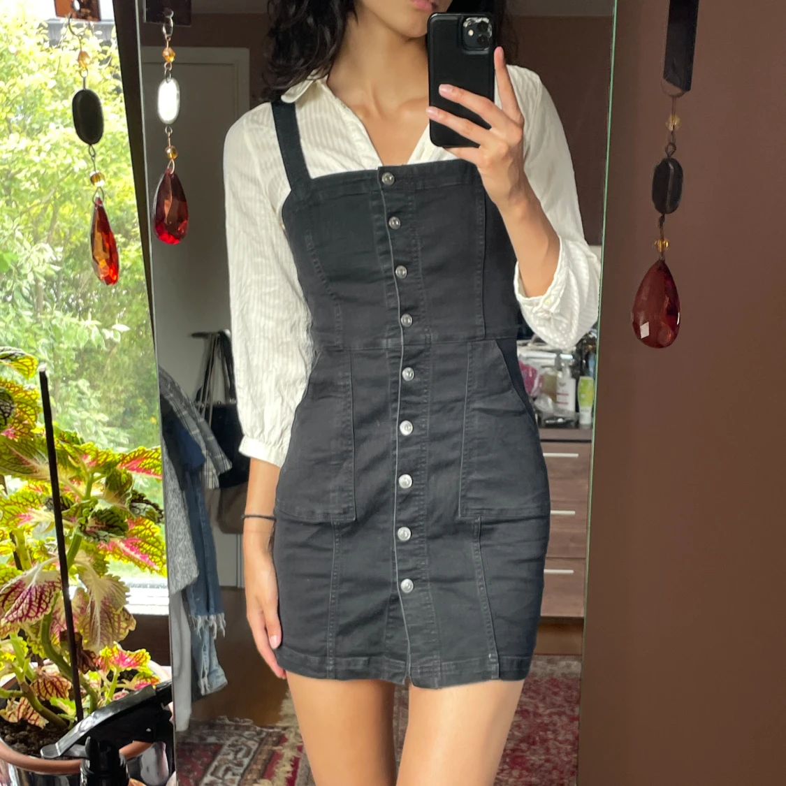 Svart button-up jeans klänning