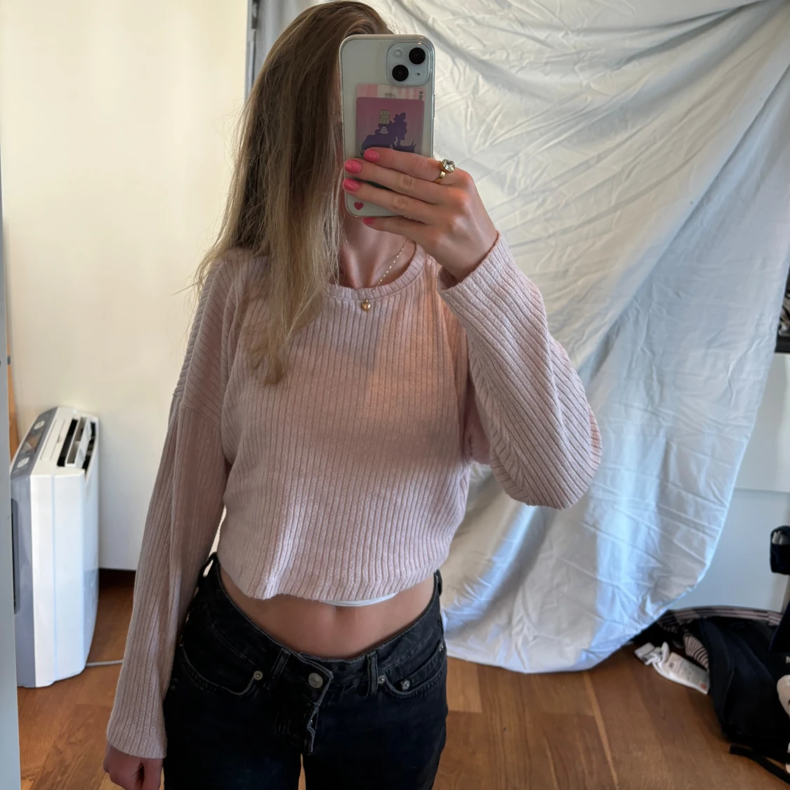 Ljusrosa ribbad tröja - 90