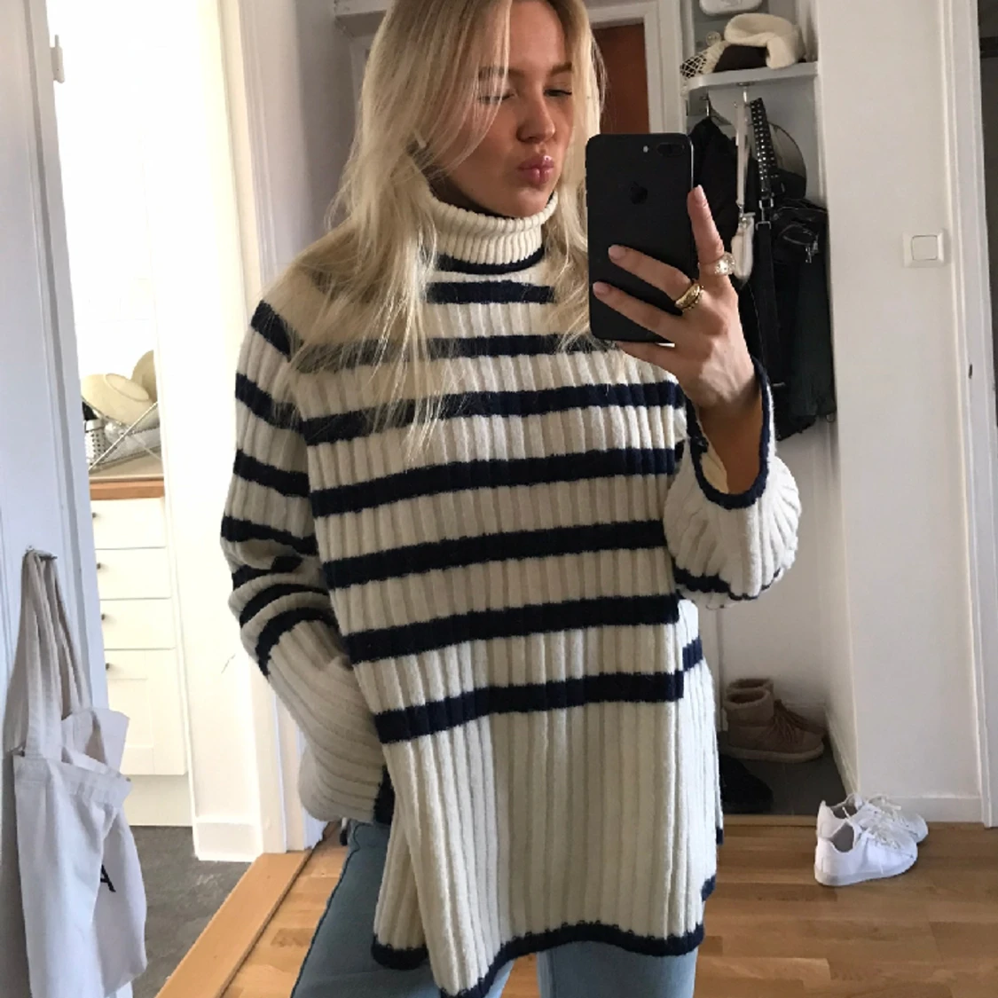 Stickd tröja med polo - 91