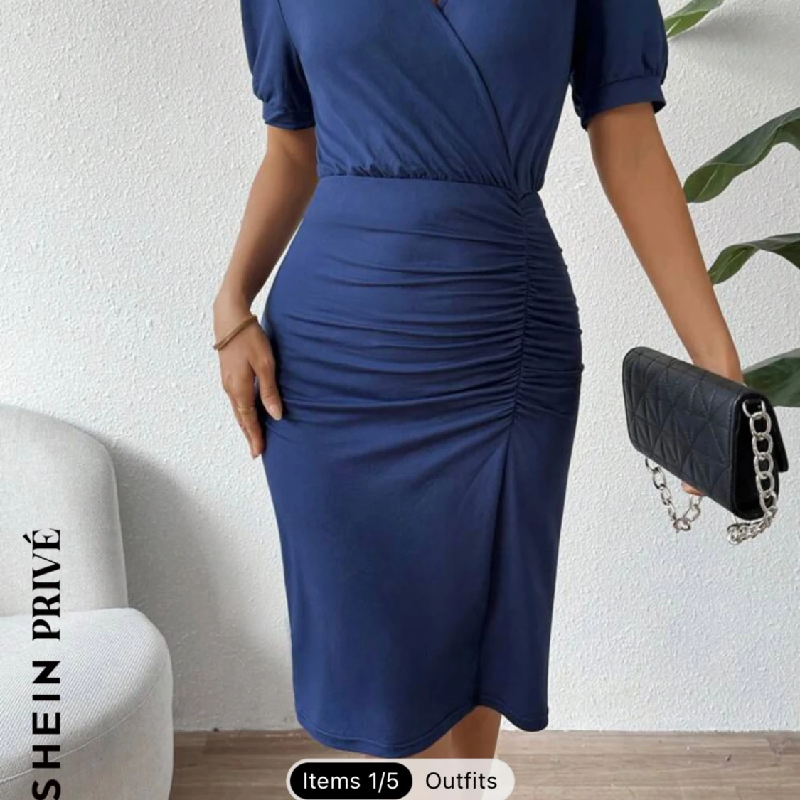 Blå figur sydd klänning  - 90