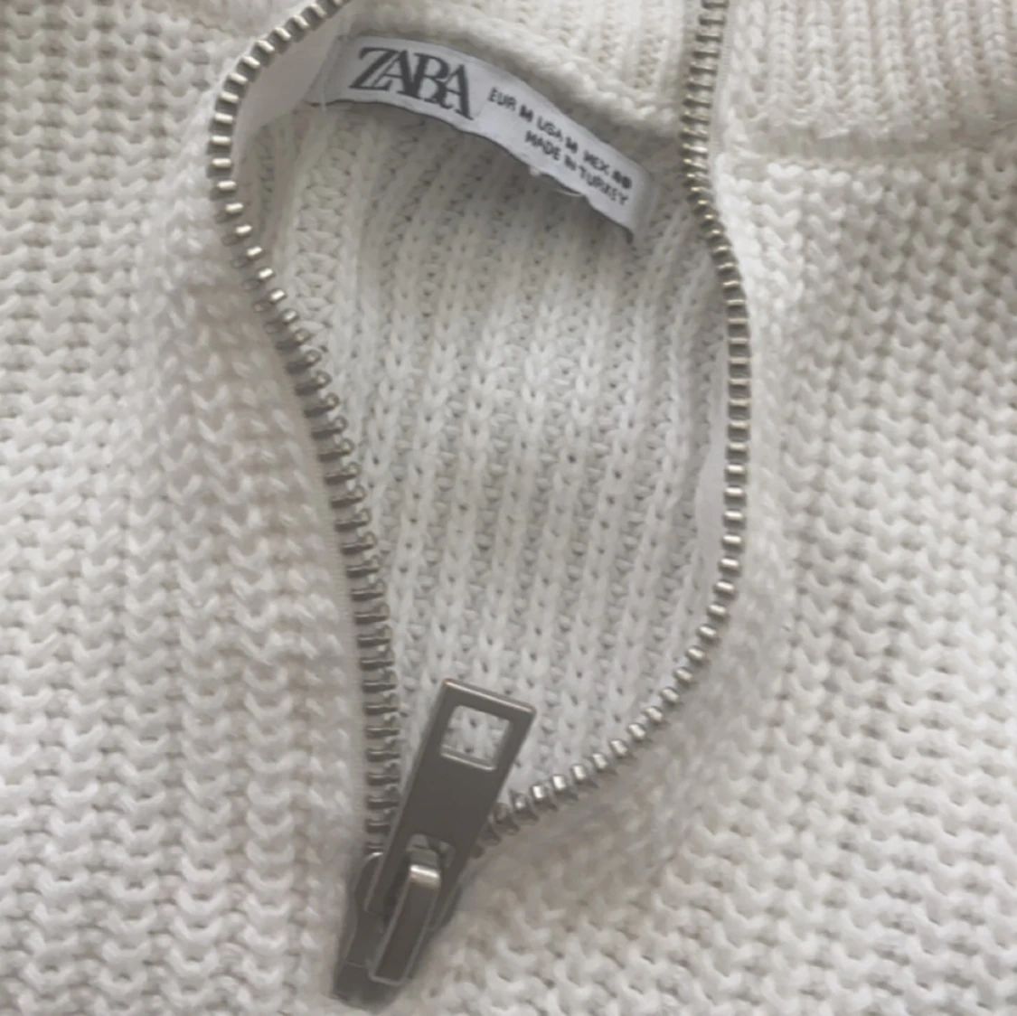 Vit Stickad Zip Tröja - 90