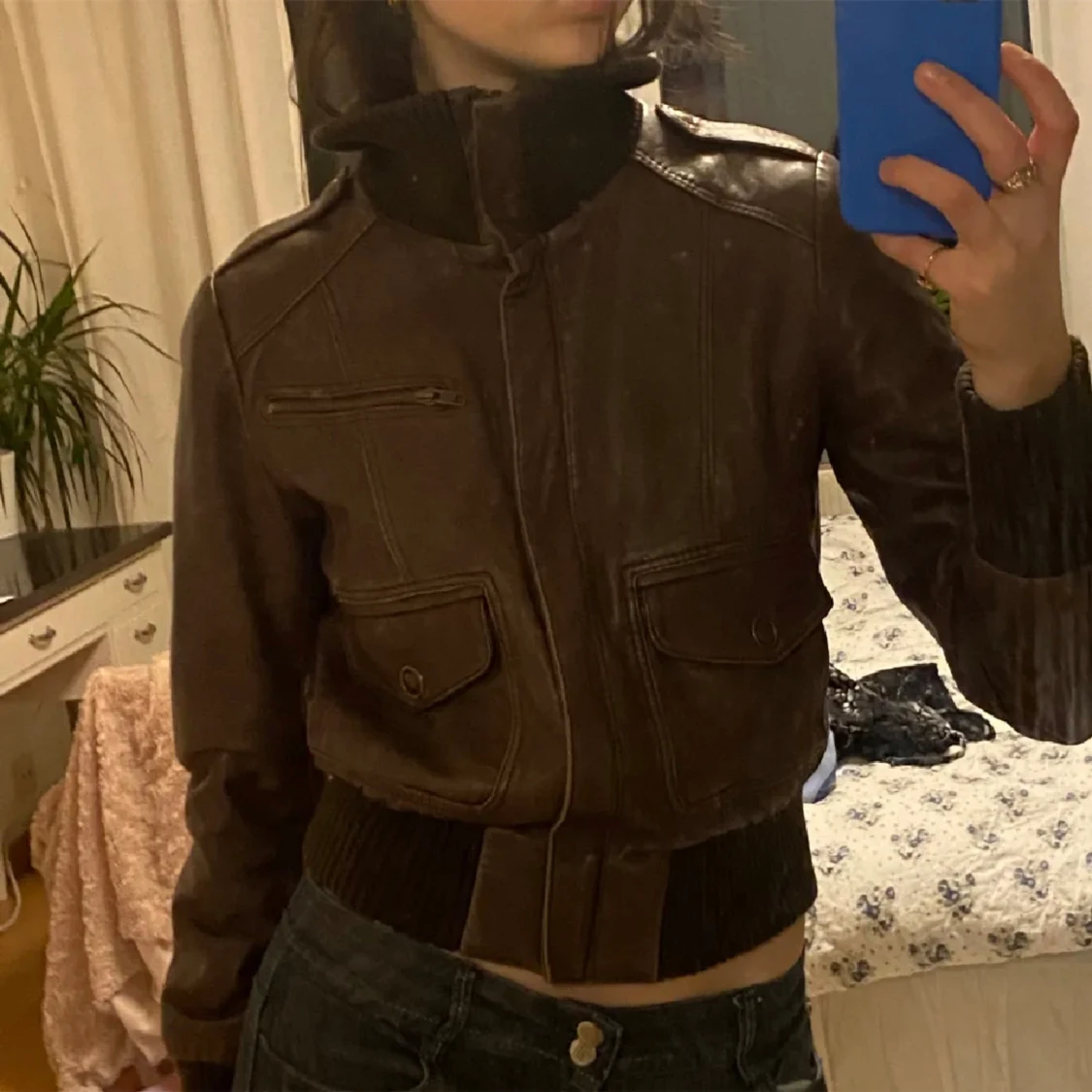 Brun läderjacka  - 90